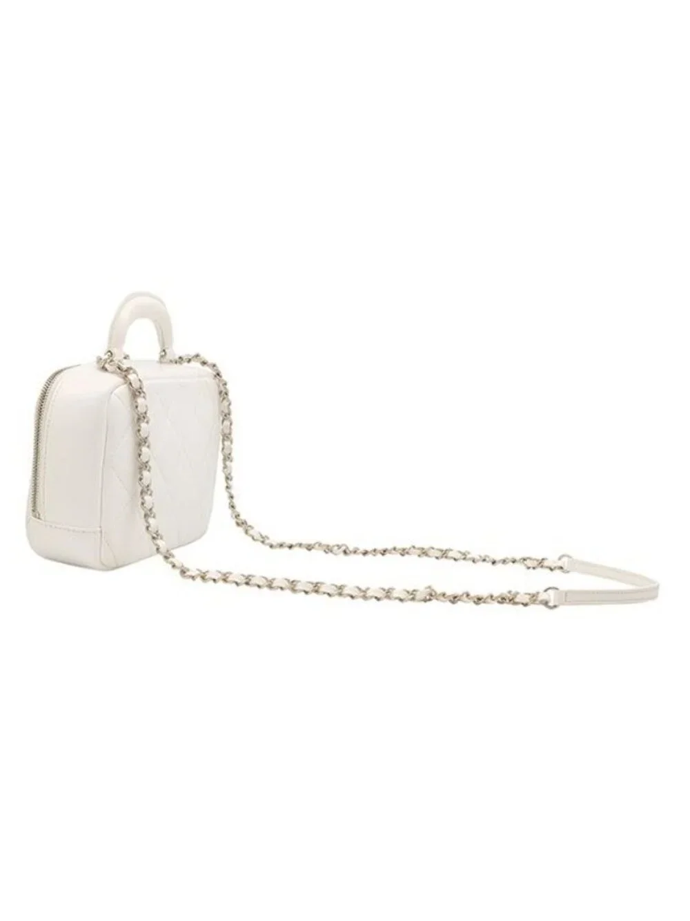 Chanel 2-Way Bag Quilted 18 Top Handle Leather White Gold Handbag
